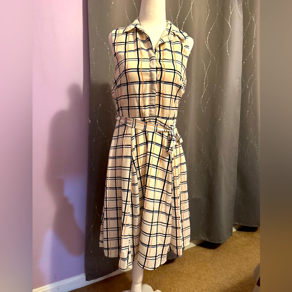 Banana Republic white sleeveless plaid tie waist summer dress
